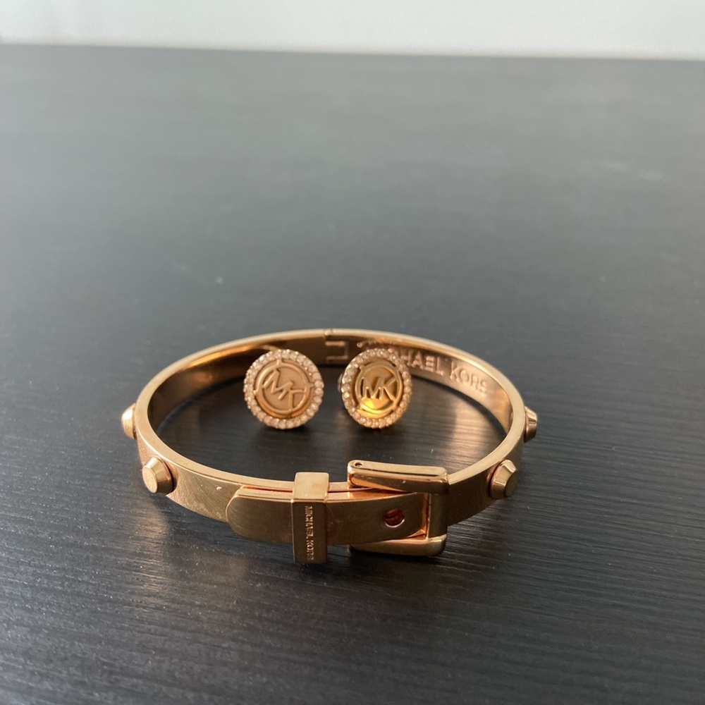 Rose gold MK bracelet and earring set